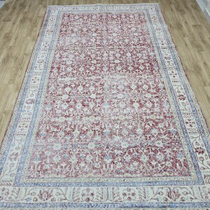 Handknotted Turkish Rug: 7x11 Red Vintage Wool Rug