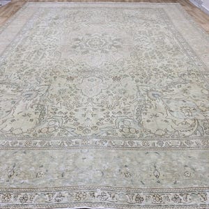 9.4x12.4 Neutral Turkish Rug,handknotted Wool rug,large 9x12 rug,Oushak  antique rug,Livingroom rug,bedroom rug,handmade rug