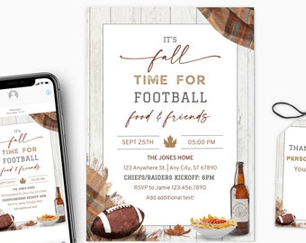 Fall Football Party Invitation: Tailgate, Food, Friends (DIY Digital Template)