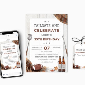 Fall Football Birthday Party Invitation, Fall Tailgate Invite, Tailgate and Celebrate, College Football, NFL Football Invite, Kickoff Party