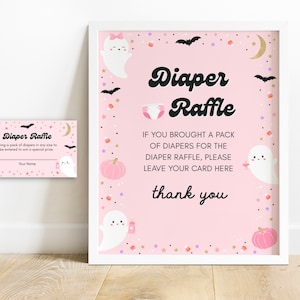 Little Boo Baby Shower Diaper Raffle Ticket Sign Halloween Girl Ghost Baby Shower A Little Boo Is Almost Due Shower 0151V1