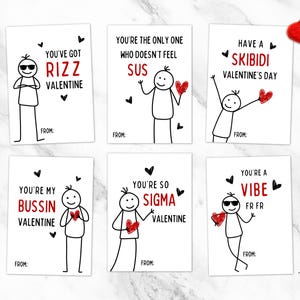 Tween-Valentinstagskarten, Slang-Kinder-Valentinstagskarten, lustige Valentinstagskarten, Teen Boys-Valentinstagskarten, Skibidi, Rizz, Pigment-Valentinstagskarten