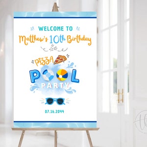 Pizza Pool Party Welcome Sign, Boy Pool Party, Pizza and Pool Party Sign, Swimming Party, Instant Download, Editable Template 0102V2