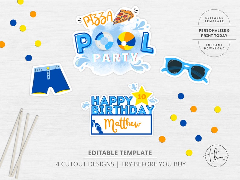 Pool Party Cake Topper Pizza Pool Party Pool Party Cake Decor Pool Party Cake Topper Pizza Pool Party Pool Party Cake Decor
