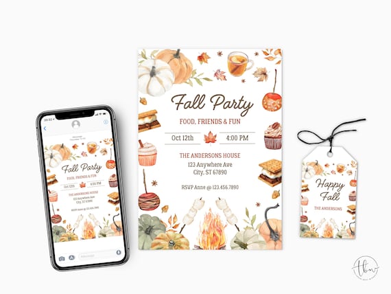 Fall Party Invitation: Autumn Harvest Gathering, S'mores & Bonfire, All Things Fall, Editable Template