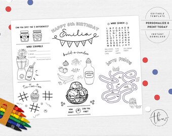 Strawberry Coloring Sheet, Sweet One Strawberry Birthday, Berry Coloring Page, Paper Placemats, Instant Download Editable Template
