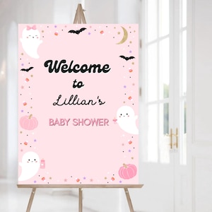Little Boo Baby Shower Welcome Sign Halloween Girl Ghost Baby Shower A Little Boo Is Almost Due Shower 0151V1