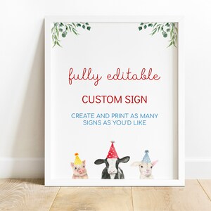 Farm Animals Table Sign, Barnyard Custom Sign, Farm Tractor, Boy Second Birthday Party, Editable Gift Table Sign,  0138V1