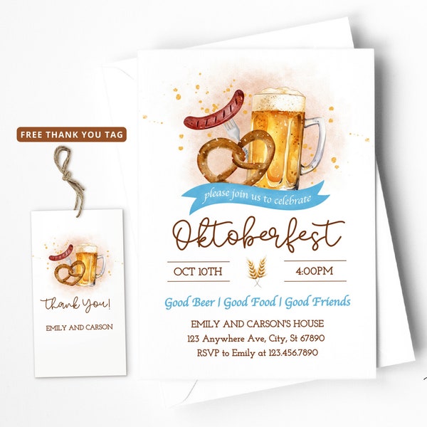 Oktoberfest Invite, Gold Beer Pretzel Bratwurst,  Octoberfest Invite, Oktoberfest Party, Oktoberfest Flyer, Editable Oktoberfest Invitation