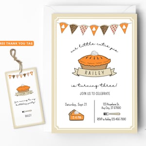 Little Cutie Pie Birthday Invitation, Fall Birthday Invitation, Pie Party Invite, Pie Birthday Invite, Pumpkin Pie Invite Digital Template