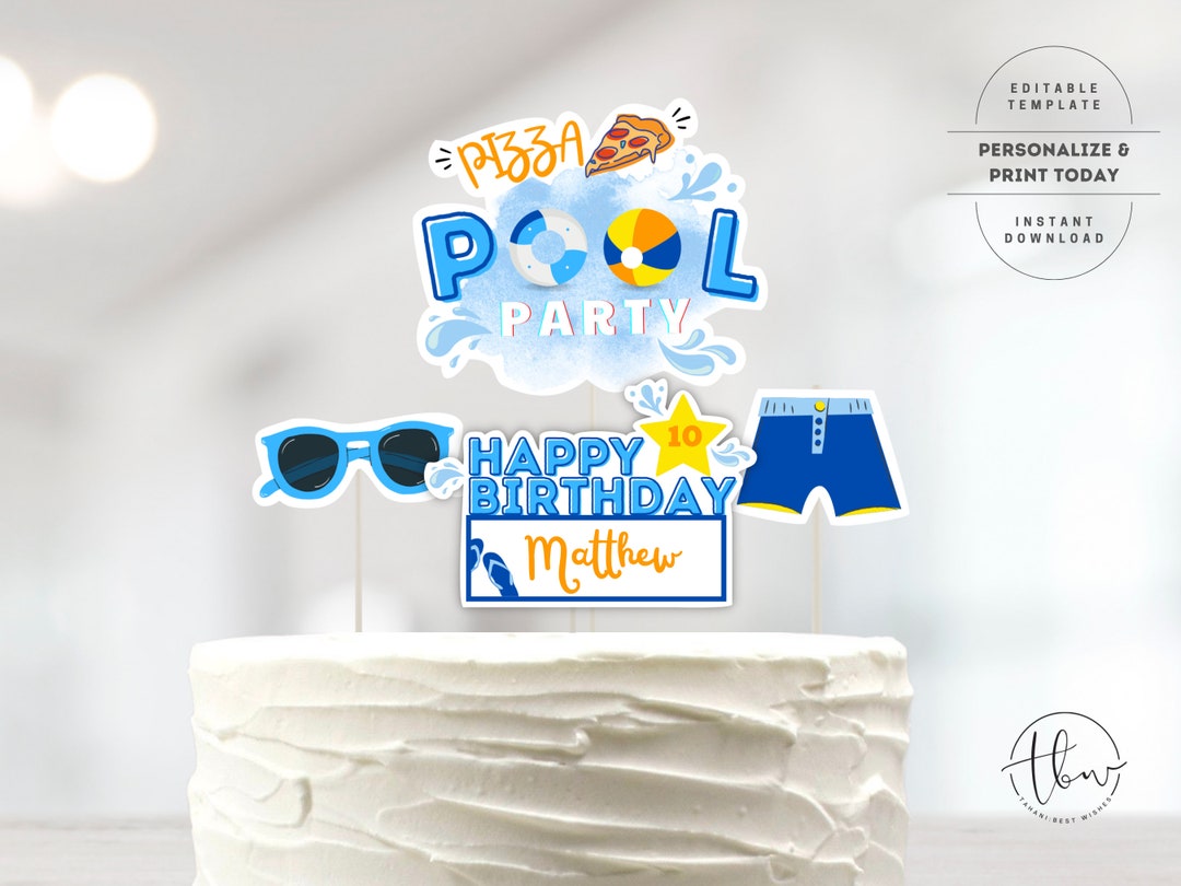 Pool Party Cake Topper, Pizza Pool Party, Pool Party Cake Decor