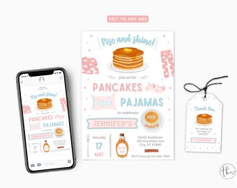 Pannkakor och pyjamas födelsedagsinbjudan: Pyjamasfest (digitalt)
