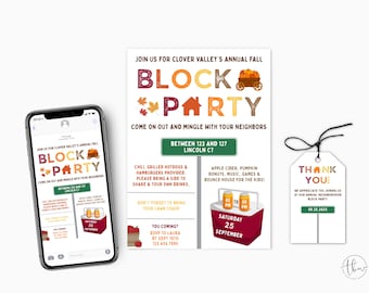 Flyer para festa de bairro de outono: convite para piquenique de outono, churrasco no condomínio, editável