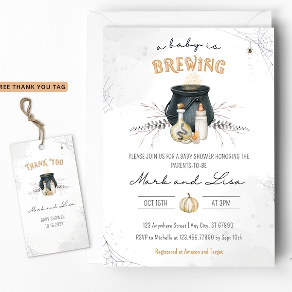 A Baby is Brewing Halloween Baby Shower Invitation Halloween Invite Gender Neutral Halloween Baby Shower Witch Baby Shower Invite 0153