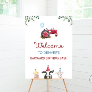Farm Animals Welcome Sign, Barnyard Welcome Banner, Farm Tractor, Boy Second Birthday Party, Printable Welcome Sign, Oink Bah Moo 0138V1