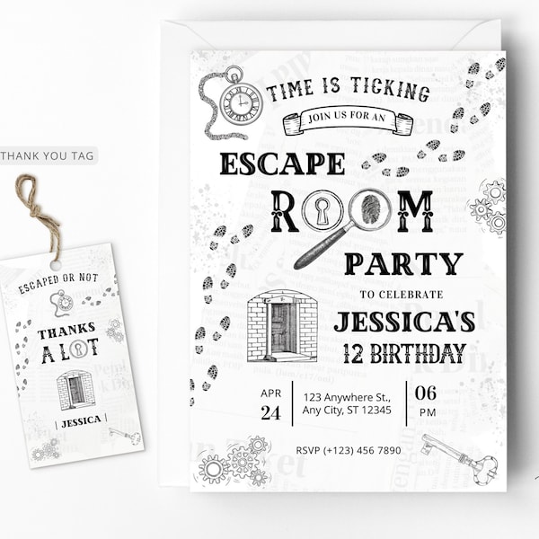 Escape Room Invite, Escape Room Party, Mystery Birthday Party, Escape Room Theme for Boy or Girl, Instant Download