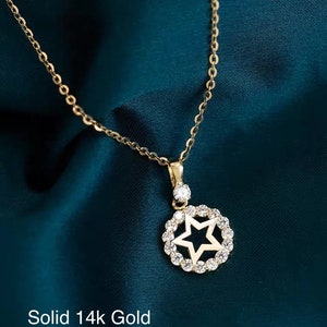 14k Solid Gold Celestial Star Pendant/ Dainty Necklace Pendant/ Pentagram Necklace Charm/ Jewelry Gift/ Christmas Gift