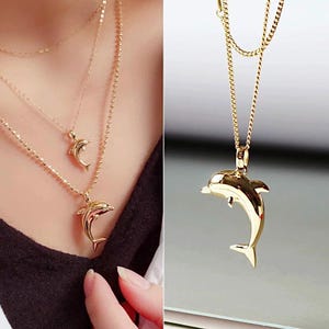 14k Solid Gold Dolphin Pendant Necklace