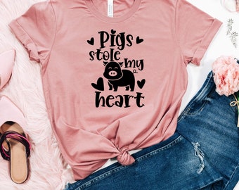 Pig Shirt Gift for Pig Lover, Funny Pig Gifts for Valentines Day, Pigs Stole My Heart Unisex Tee, Farm Birthday Shirt for Women, Pig Mom Tee