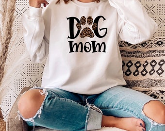 Dog Mom Unisex Crewneck Sweatshirt Gift for Mothers Day, Dog Paw Print Sweatshirt, Trendy Sweatshirt for Dog Lover Gifts, Dog Sweater S - XL