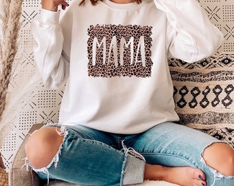 Mama Sweatshirt Gift for New Mom, Leopard Mama Tshirt for Mom To be, MAMA Crewneck Shirt, MAMA Pregnancy Announcement Shirt, Cute MAMA shirt