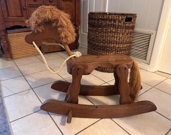 Wooden Rocking Horse with fuzzy mane and tail