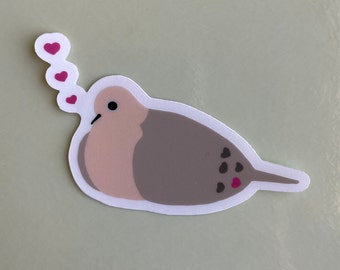Adorable Mourning Dove Sending Hearts Clear Sticker | "OG" from Mourning Doves Are People, Too Comic Book