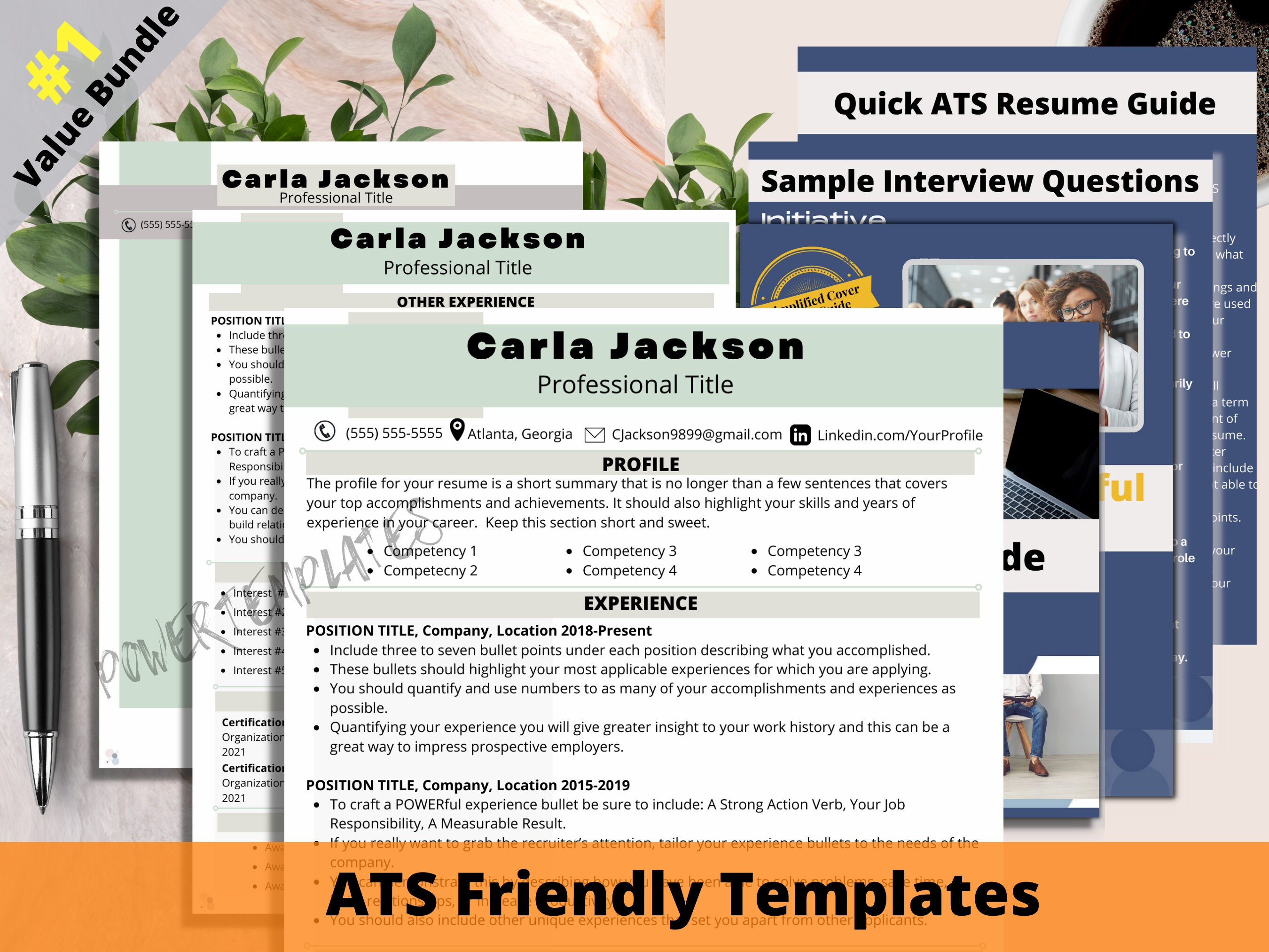ATS Friendly Resume Template Value Bundle, Customizable Resume
