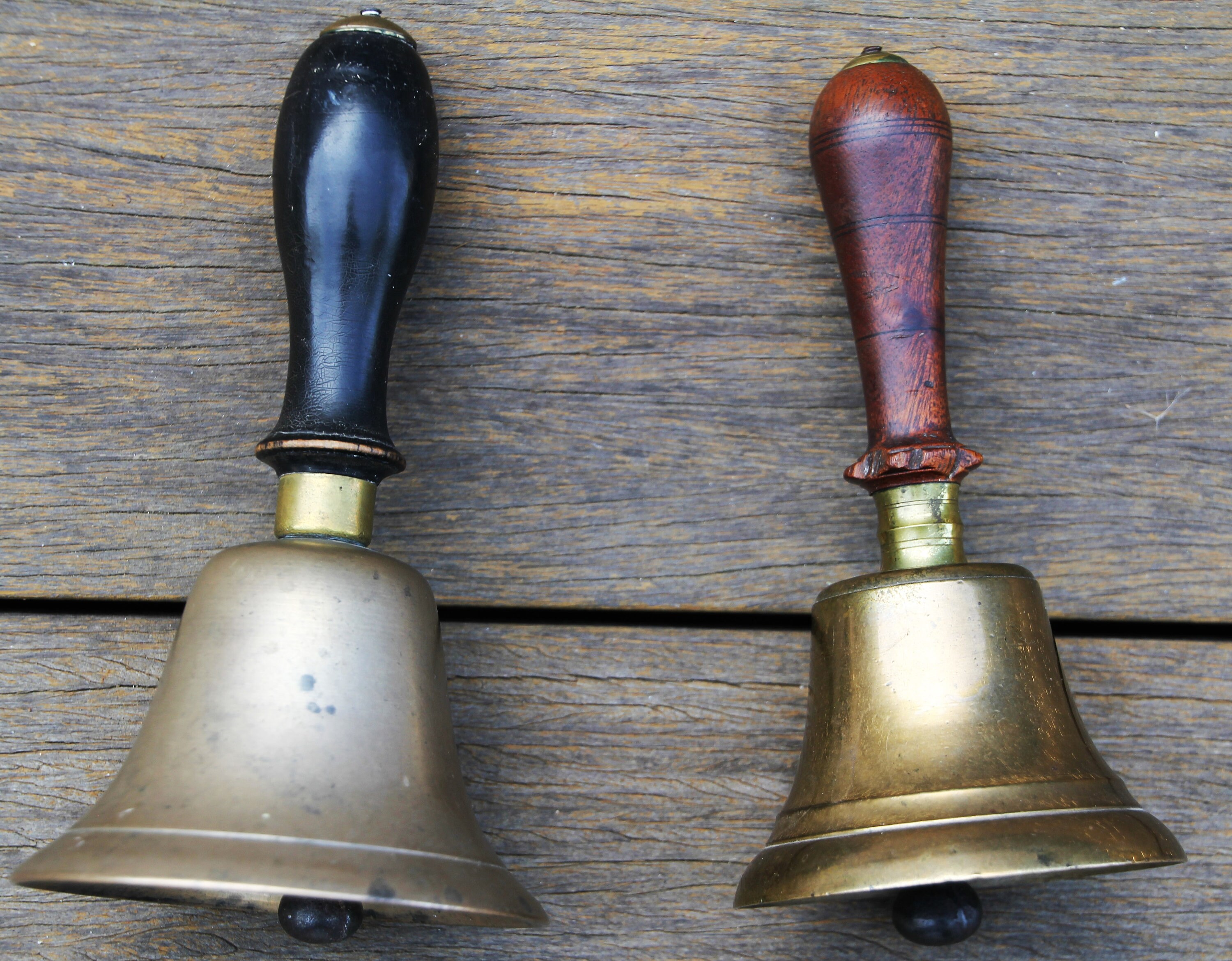 Two Antique Brass and Wood School Bells Etsy
