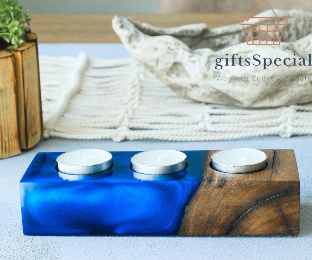 Epoxy Resin Candle Holder Walnut Wooden Epoxy Resin 3 Pcs Etsy