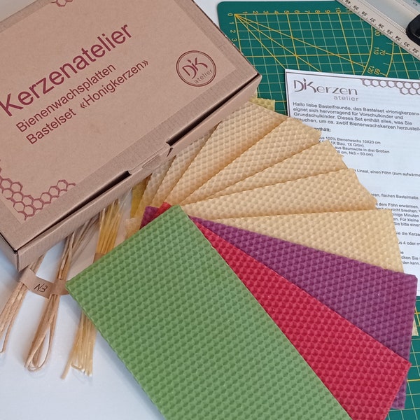 Großes Bastelset Honigkerzen Kindergeburtstag Mitbringsel Kerzen Bienenwachs DIY Set ! Sommer Action - zusätzliche Platte (orange) dazu!