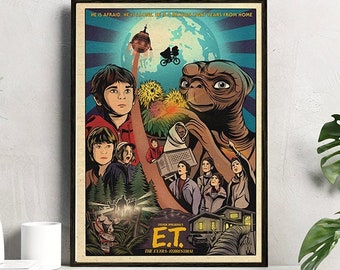 E.T. der Außerirdische Kunstdruck | Science-Fiction-Abenteuer | Retro-Stil | Abbildung