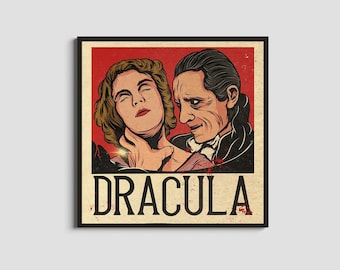 Drácula de Bela Lugosi / Ilustración de vampiro gótico vintage / Impresión de película de terror clásica / Ilustración de criatura icónica oscura