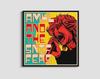 Amyl and the Sniffers / Retrato de punk rock / Impresión musical de energía pura / Ilustración de banda de inspiración vintage