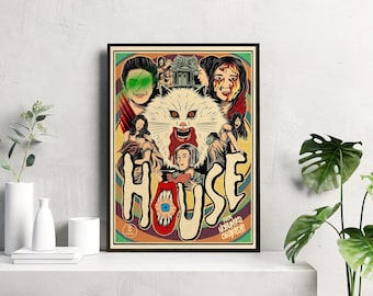 Obra de arte de la película House / Impresión japonesa embrujada de estilo vintage / Arte mural de suspenso clásico de los años 70