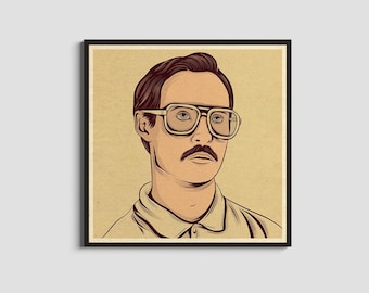 Kip Dynamite / Retrato incómodo / Impresión de personaje de comedia de culto / Arte mural retro nerdcore