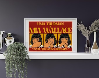 Mia Wallace / Pulp / Arte de suspenso policial retro / Impresión neo-noir de estilo vintage / Arte mural icónico de películas de los 90