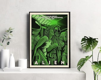 Ellen Ripley / Arte de terror de ciencia ficción alienígena / Impresión de suspenso alienígena de estilo vintage / Arte de terror espacial espeluznante