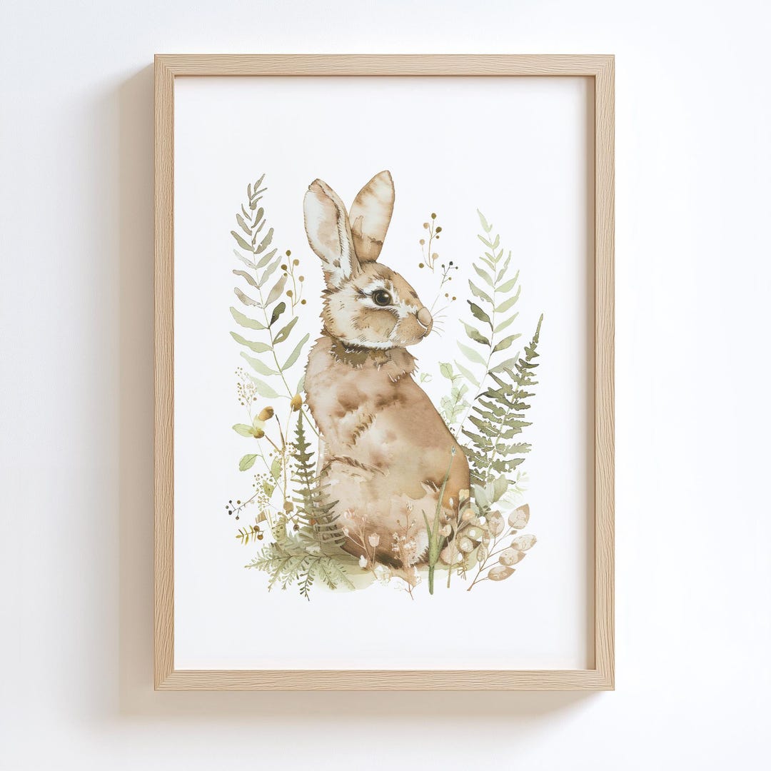 Watercolour Rabbit Print, Woodland Nursery Art, Forest Animal Wall ...