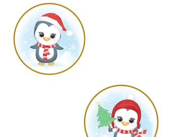 Christmas Penguin / Christmas Cupcake Toppers / Printable Christmas Circles / Nativity Cupcake Topper / Printable Penguin / Christmas Party