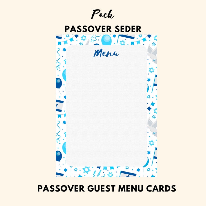 Passover Decor Printable/ Pack Guest Menu Cards Napkin Etsy UK