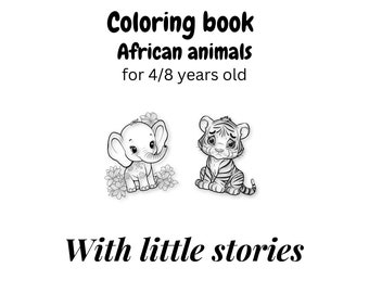 African animal’s - Coloring pages with little stories, coloring pages for kids, kids activities, Instant Digital Download, PDF, Printable