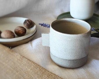 STONE Grey - White Ceramic Coffee Cup  - Handmade grey - white minimal tea mug - teacup - TO ORDER