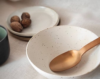 SPECKLED White matte ceramic Breakfast Bowl  - Handmade stoneware soft natural minimalistic breakfast - cereal- soup - ramen bowl- TO ORDER