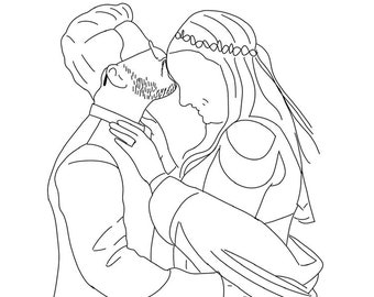 Line Art Portrait: Familienfoto-Outline-Design (PDF)