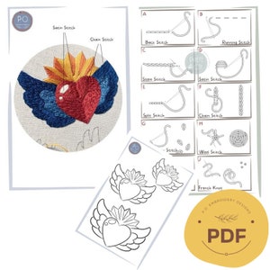 Embroidery PDF Pattern, pdf pattern, Embroidery Pattern, Hand embroidery Pattern, Heart PDF Embroidery, digital download
