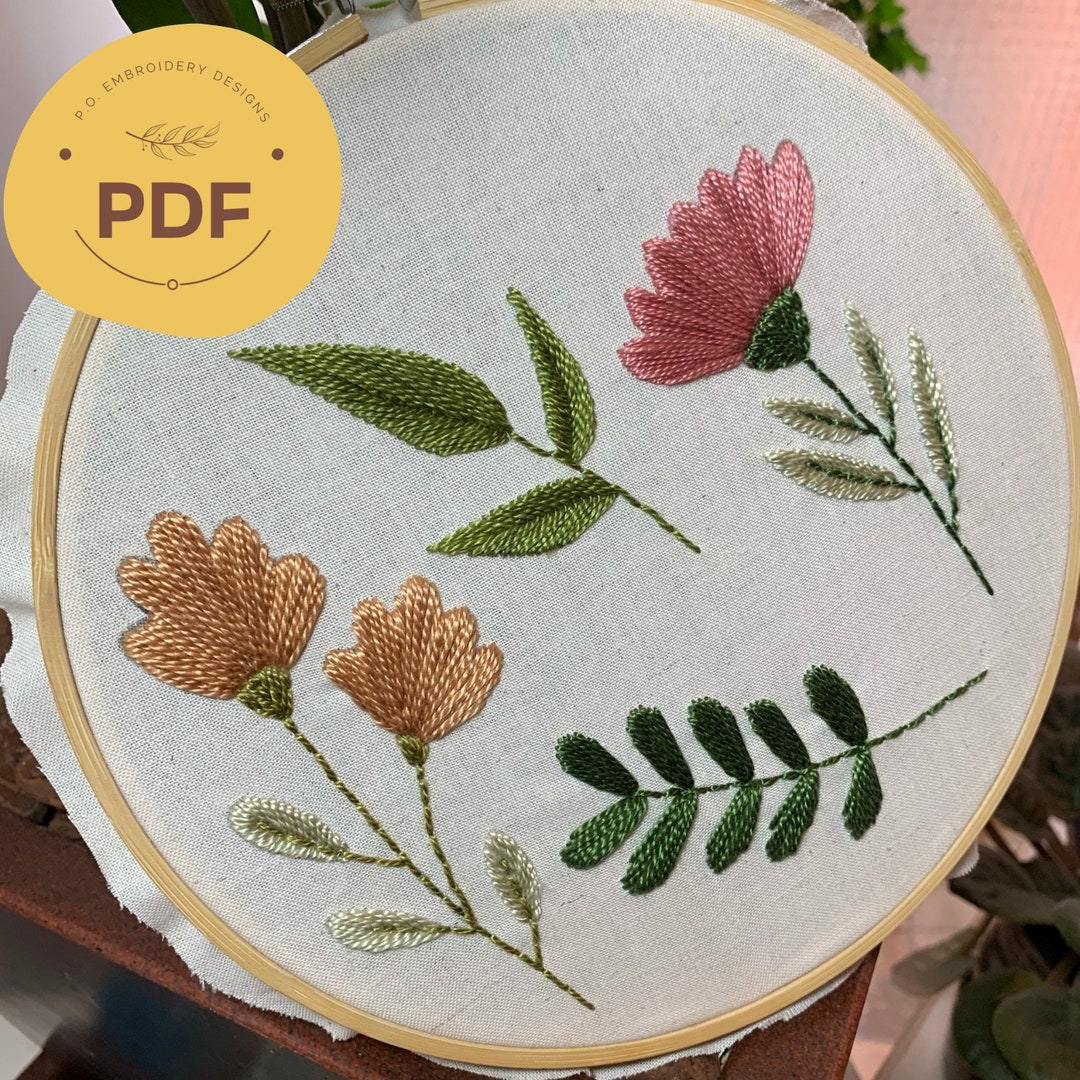 Floral Hand Embroidery Pattern: Beginner Flower Design (PDF) - Etsy