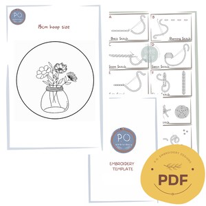 Mason Jar Pattern/Hand Embroidery Pattern/Embroidery Flowers PDF/Embroidery Flowers PDF/Embroidery pattern for BeginnersBeginners