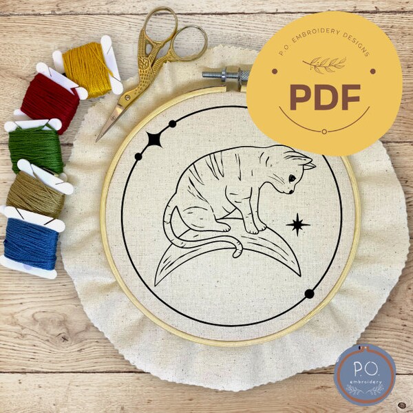 Cat PDF Pattern, Embroidery PDF Pattern, pdf pattern, Embroidery Pattern, Hand embroidery Pattern,  PDF Embroidery, digital download