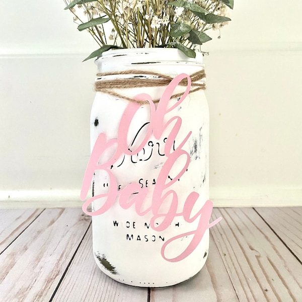 Oh Baby Baby Shower Mason Jar Tags | Oh Baby Shower | Oh Baby Script |  Baby Shower Decor | Baby Shower Decorations | Centerpiece |
